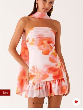 Peppermayo Pink & Orange Floral Strapless Mini Dress